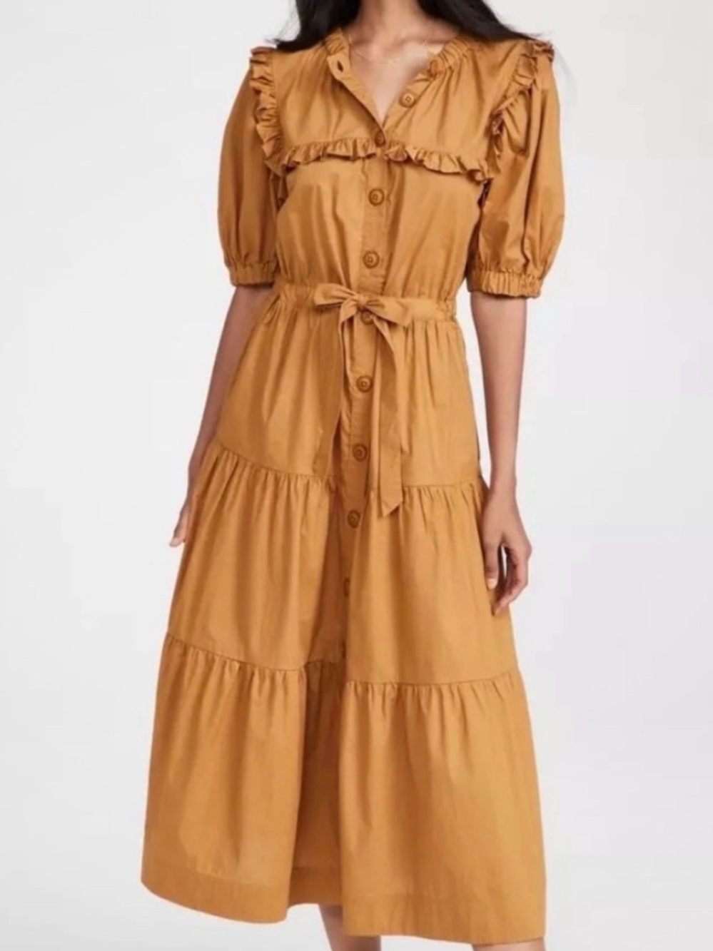 Sea New York Rumi Cotton Tiered Midi Dress Bronze Size XL